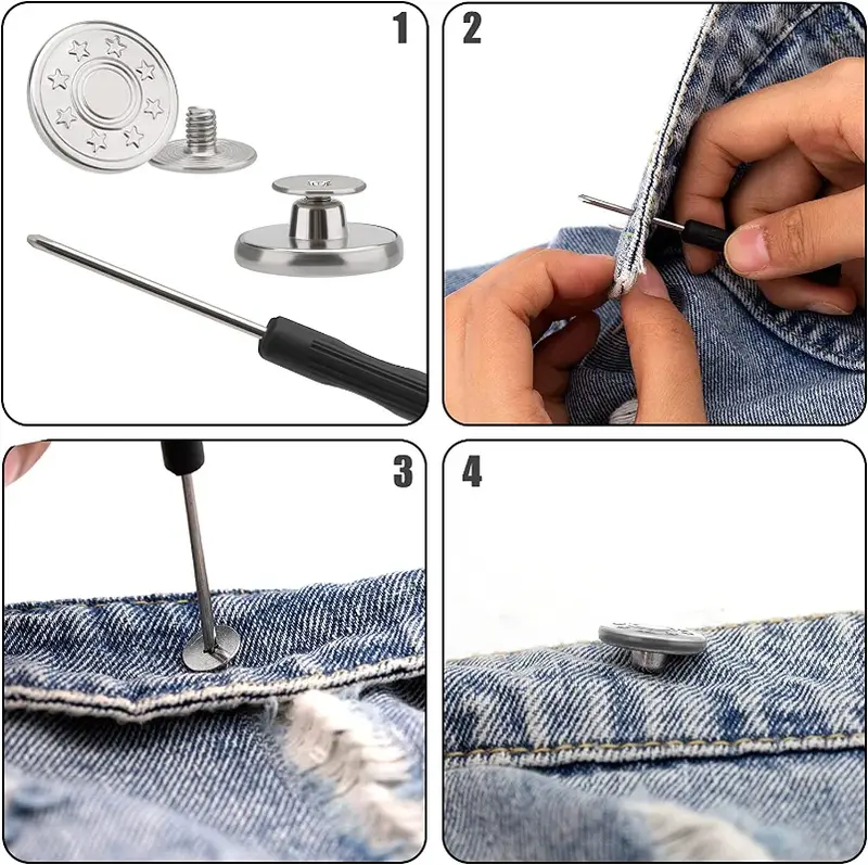 10 шт. винтовые бронзовые серебряные пуговицы для одежды джинсов идеально подходят для регулировки талии без гвоздей металлические пуговицы Джерси отвертка