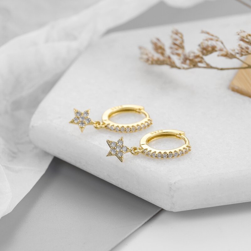 CANNER Star Zircon Copper Gold Plated Earring For Women Drop Earrings 18K Gold  Pendientes Fine Jewelry Wedding Party Accessory