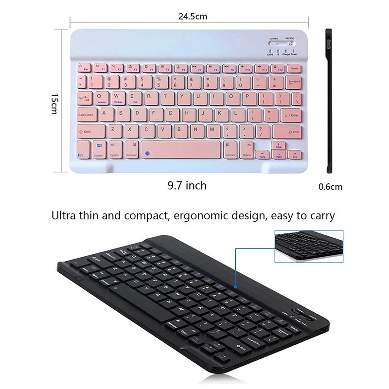 Teclado sem fio para tablet ipad iphone bluetooth-compatível recarregável 10 polegadas teclado para android ios sistema windows