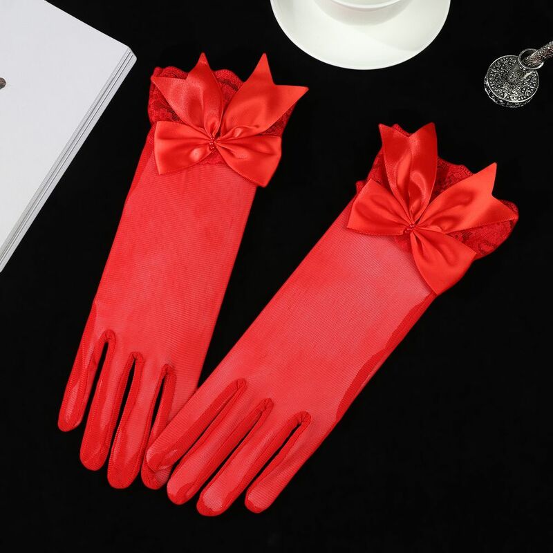 Модные женские кружевные перчатки с бантом, перчатки для вождения, рукавицы для невесты
