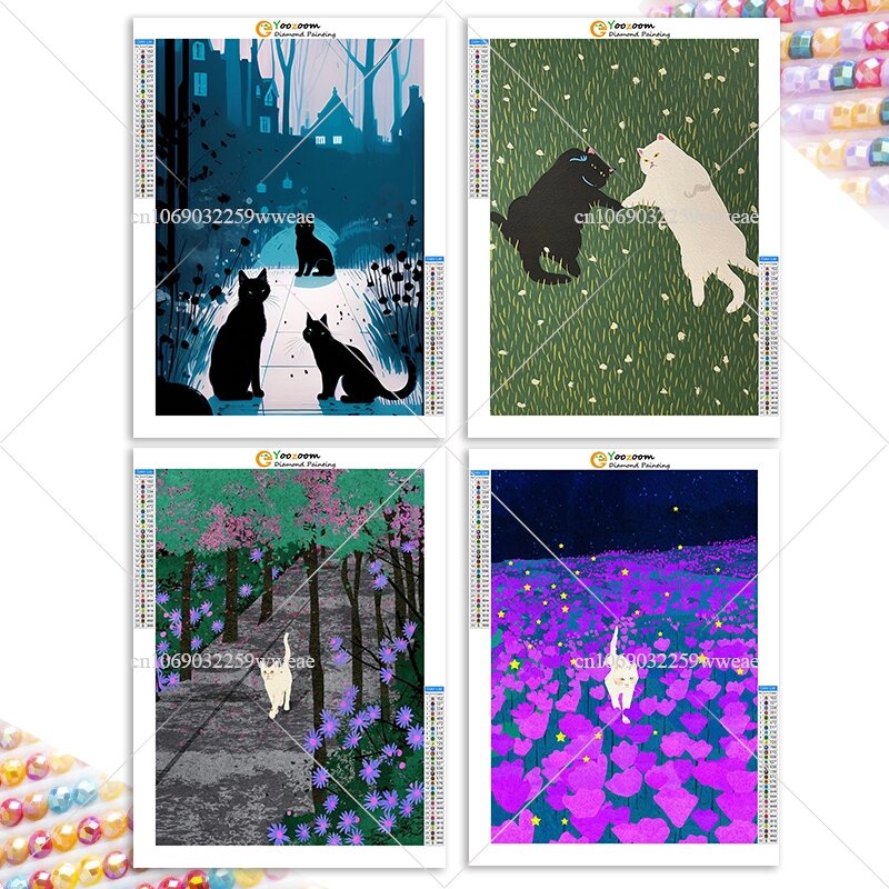 5D DIY Diamond Painting Diamond Embroidery Black Cat Craft Kit Black White Cat In Night Picture Handicraft Wall Decoration Gift