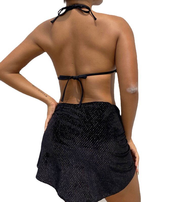 Bikini de tres piezas con tiras para mujer, traje de baño con abertura, elástico, cintura alta, estilo playero