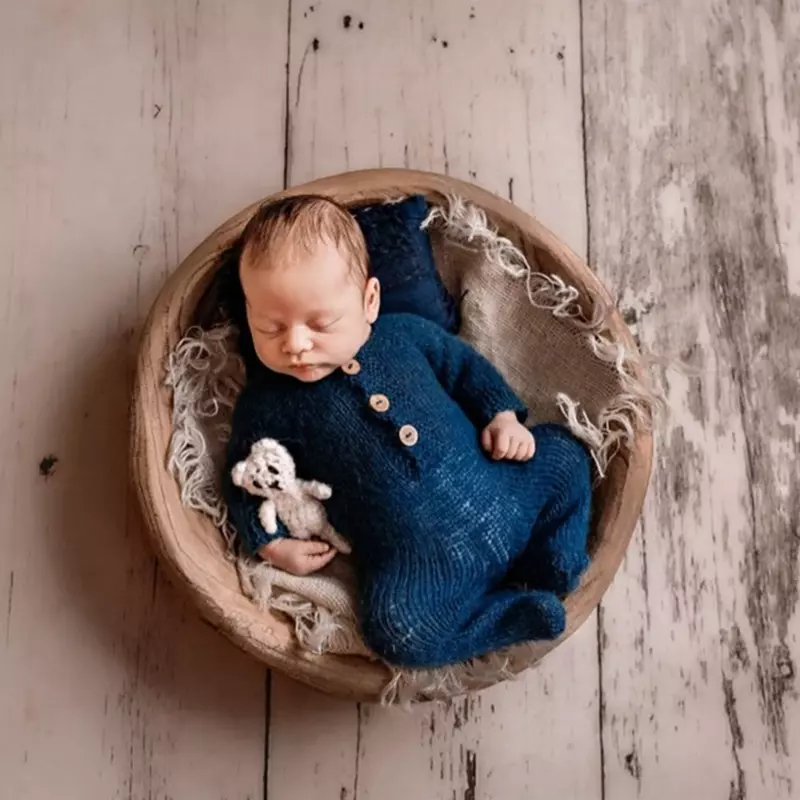 Bebê fotografia adereços de malha lã mohair malha bebê menina menino outfit macacão chapéu recém-nascido fotografia roupas