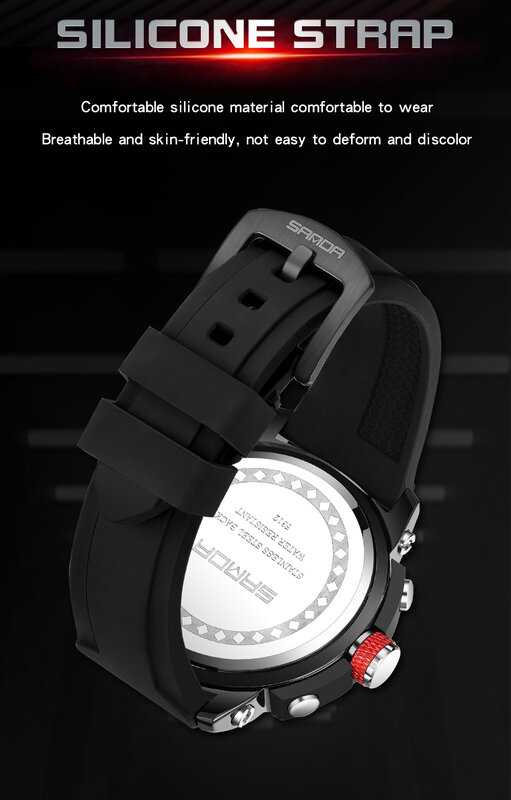 SANDA-Relógio de quartzo impermeável masculino, ponteiros luminosos, movimento, relógio de pulso esportivo, marca original, data, 5312