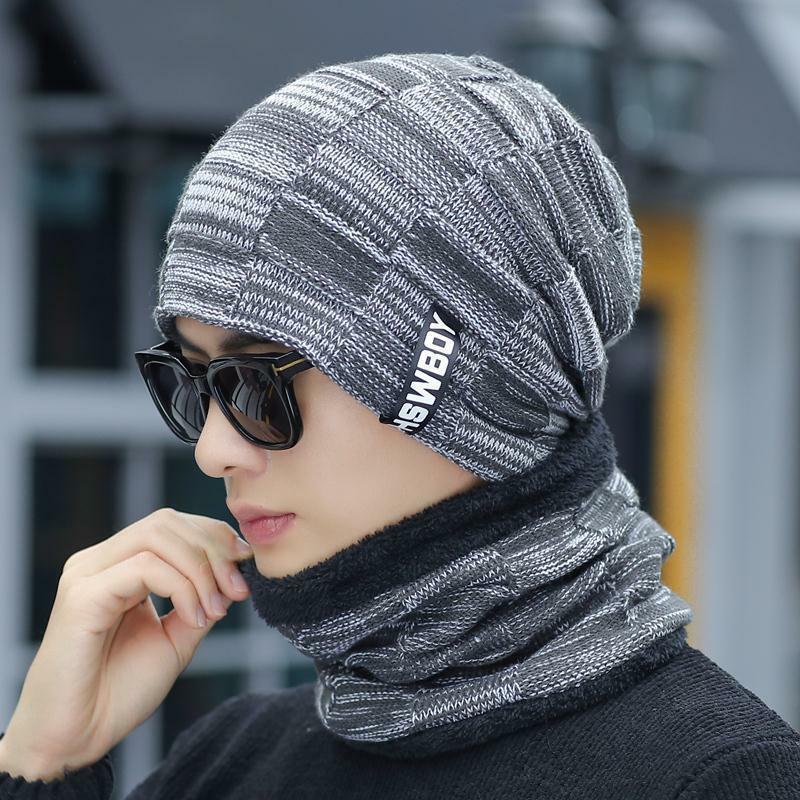 Chapéu Inverno Calor dos homens Espessado e Plushed Versão Coreana Ciclismo Malha Chapéu De Lã Estudante Pullover Headband Chapéu