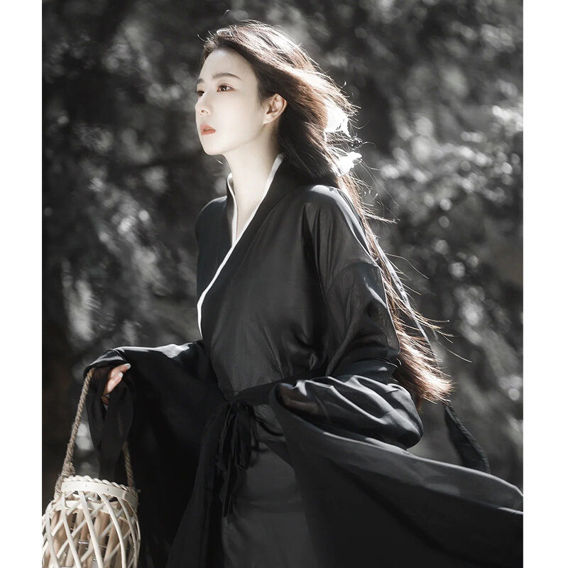 Women's Han Chinese Clothing Black Archaistic Ancient Costume Style Suit Photo Album Clothes Full Set