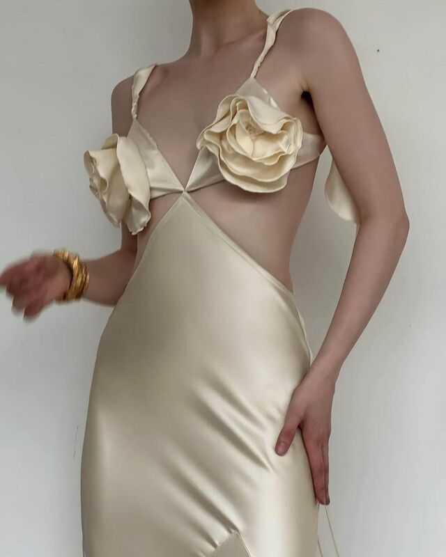 Seksowna sukienka wieczorowa z odkrytymi plecami i kwiatową miseczką Specjalna suknia wieczorowa do sesji zdjęciowej Suknie fotograficzne dla dziewczynek