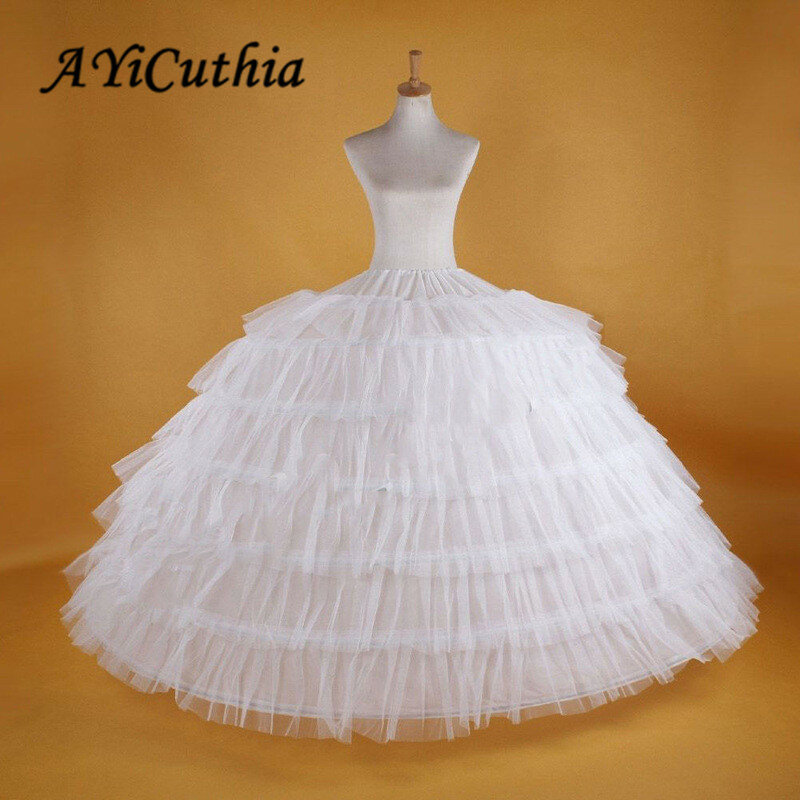 AYiCuthia-Branco Longo Puffy Crinoline Underskirt para vestido de baile, Big Petticoat Slips, Saias De Tule, Vestido De Noiva, 6 Aros, CQ7
