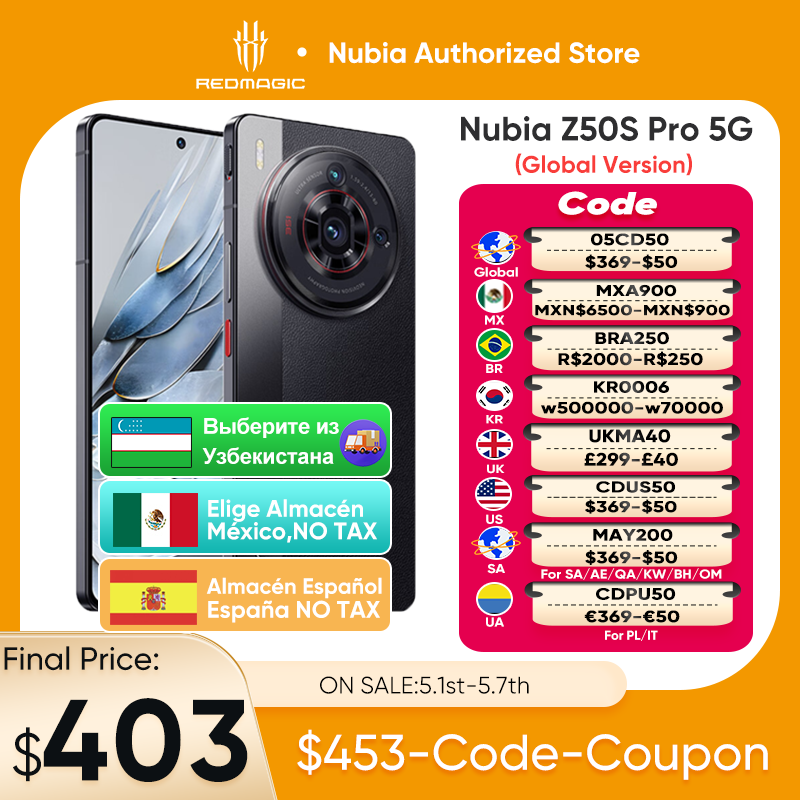 Nubia Z50S Pro 5G Global Version 120Hz AMOLED flexible Latest Version Snapdragon 8 Gen 2 Latest 50MP Dual Camera 80W Fast Charge