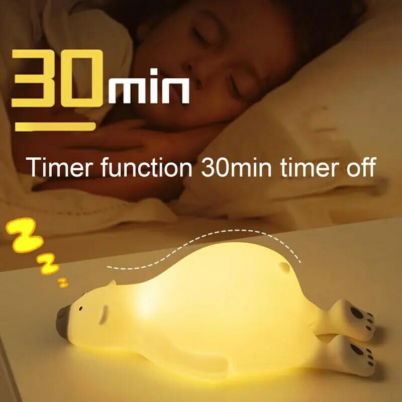 Lámpara de oso de silicona para guardería, luces nocturnas de animales, portátil, recargable por USB, 1200mAh