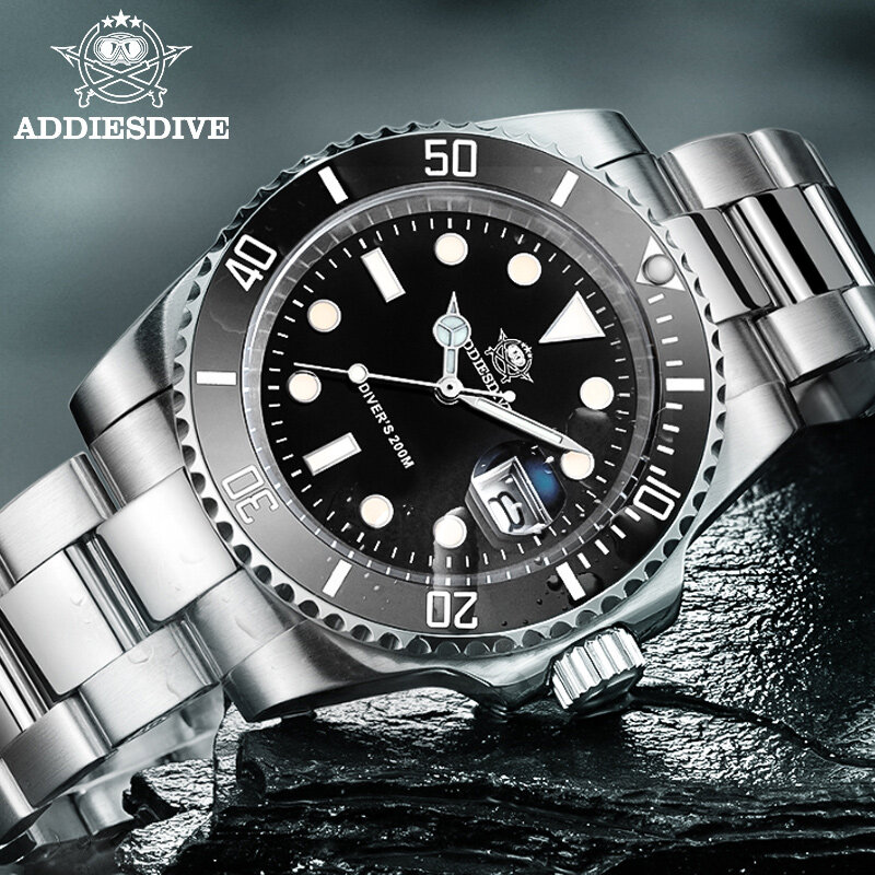 ADDIESDIVE 2022 luksusowy męski zegarek kwarcowy 200M zegarek dla nurka BGW9 Super luminous ceramiczna ramka szkiełka zegarka zegarek biznesowy ze stali nierdzewnej