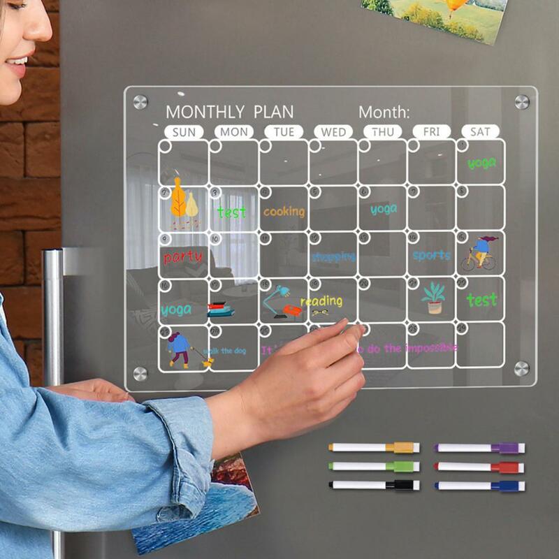 Perencana mingguan papan tulis akrilik magnetik kalender magnetik papan tulis akrilik hapus kering kulkas keluarga bulanan