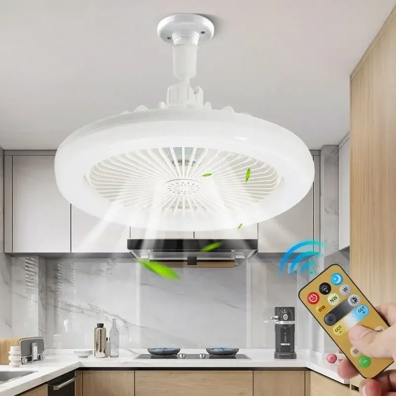 LED ventiladores de teto com iluminação controle remoto, 360 Universal Rotação, E27 Converter Base, Sala, Quarto, Dieta-Cozinha