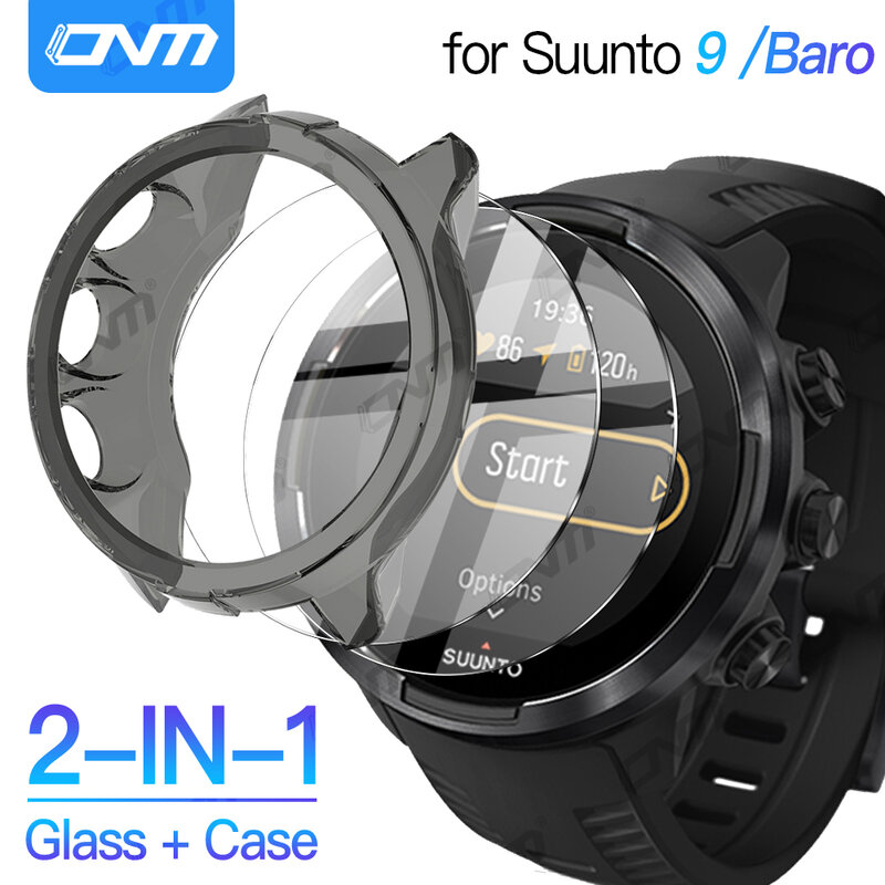 เคส2-in-1 + กระจกนิรภัยสำหรับ Suunto 9 7 Baro SPARTAN นาฬิกาข้อมือกีฬาฟิล์มกันรอยหน้าจอ HD เฉียบ & ฝาครอบป้องกันกันชน