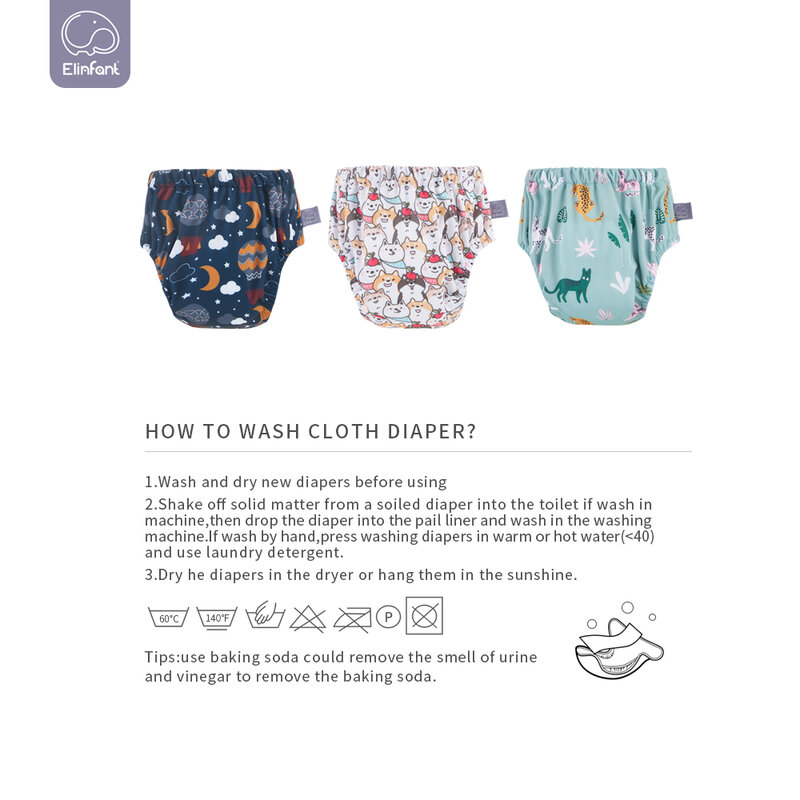 Elinfant, 1 шт., Детские тренировочные штаны, водонепроницаемые, модные, моющиеся, многоразовые, детские подгузники