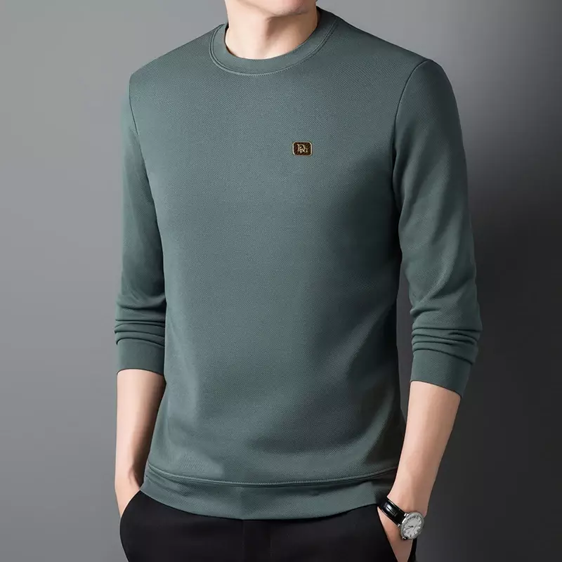 Suéter informal cómodo y versátil para hombre, cuello redondo, Color sólido