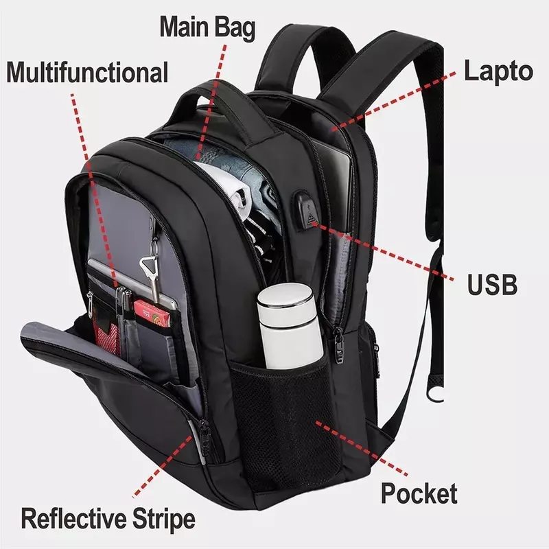 스위스 남성용 노트북 배낭 방수 도난 방지 USB 가방, 대용량 패션 학교 배낭 여행 배낭 백팩 Mochila