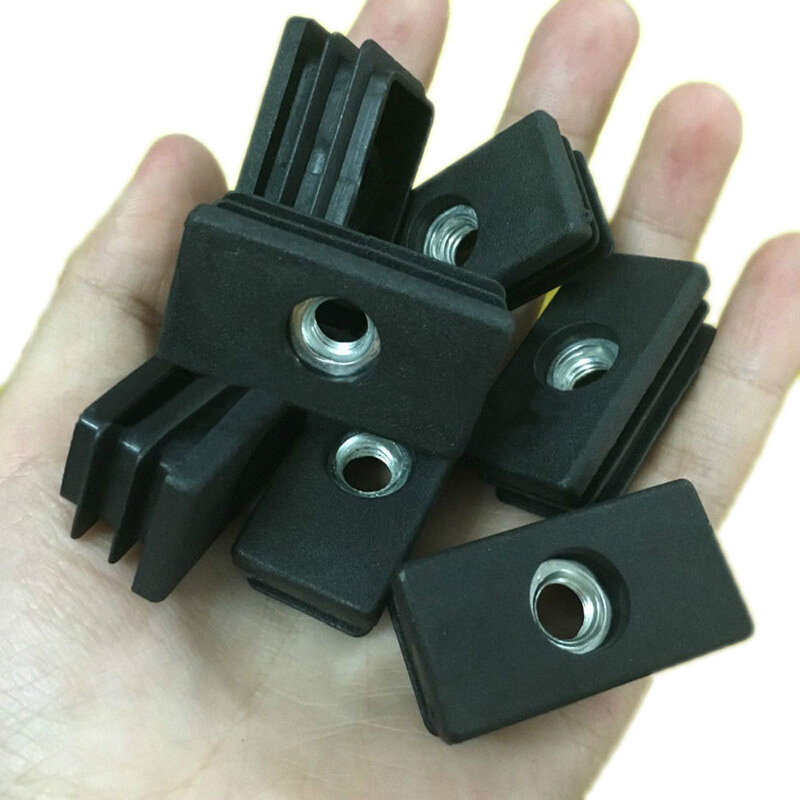 2/4/8 inserções plásticas pretas do tubo do tampão da extremidade da cobertura do quadrado dos pces com linha m8 do metal