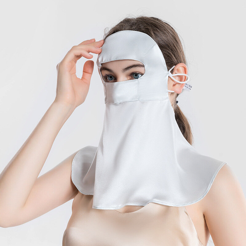 Birdtree 100%Mulberry Silk Face Cover Woman  Sunscreen Mask Protection UV Sunshade Sunscreen Neck Protection Riding Veil A38664Q