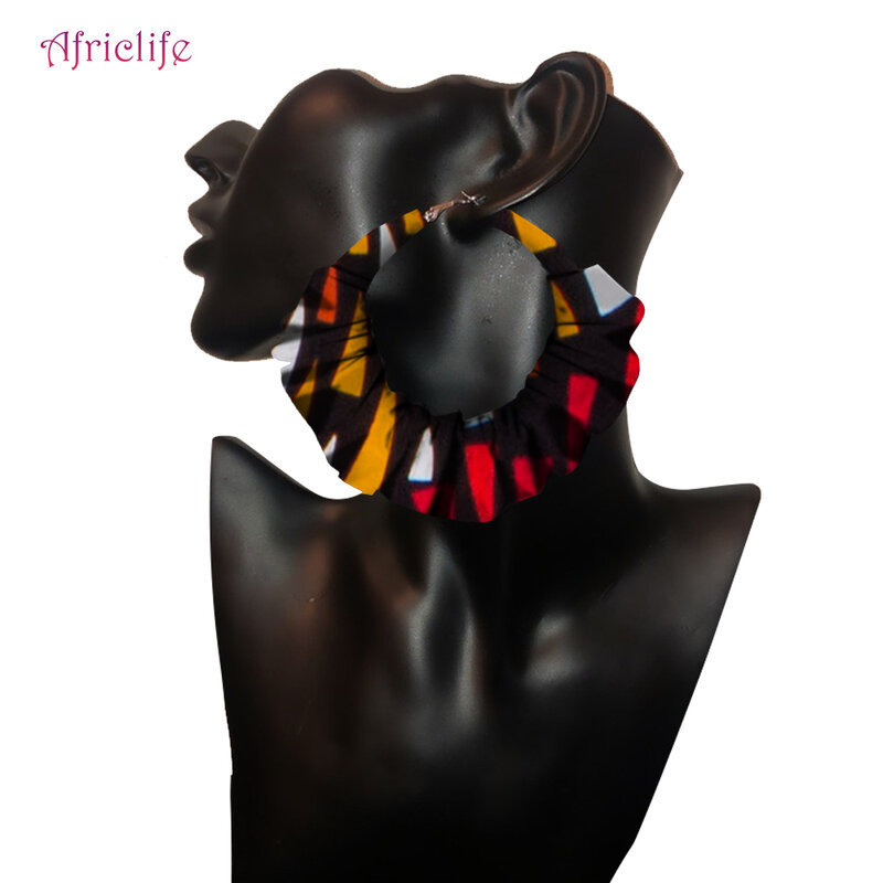 African Print Earrings Wax Cotton Wedding Flower Fabric Drop Hook Earrings Summer Bohemian Round Stylish Earrings WYB513