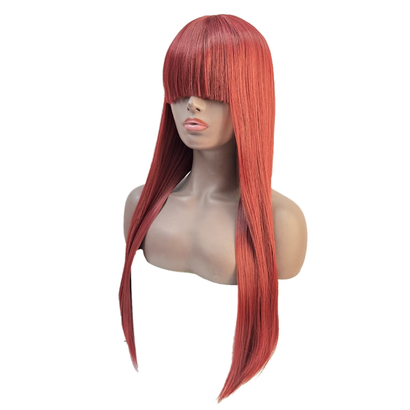 Burgundy Long Straight Hair 24 Inches Wig with Bangs for Women Hair Halloween Cosplay Wigs