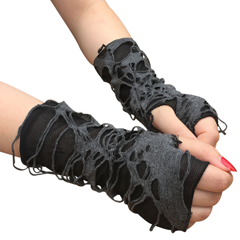 1Pair Punk Gothic Halloween Leaky Finger Long Gloves Beggar Style Cosplay Decoration Accessories Unisex Rock Disco Mittens T106