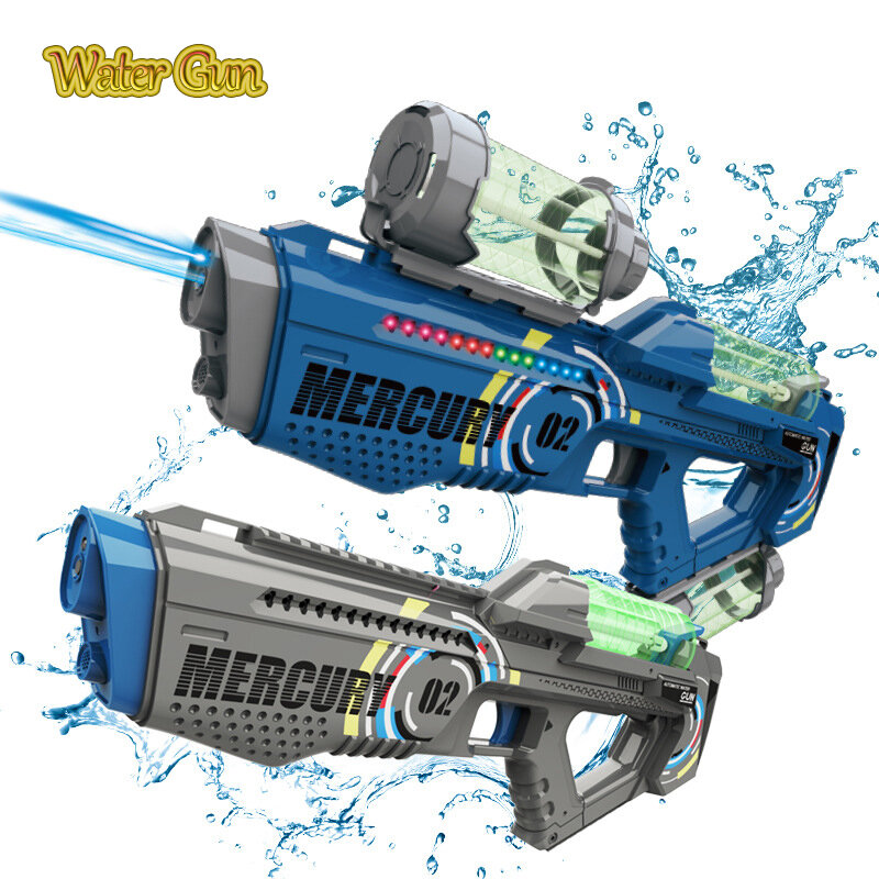 Pistola de agua eléctrica luminosa, totalmente automática, disparo continuo, interactivo, salpicaduras de agua, juguetes para niños