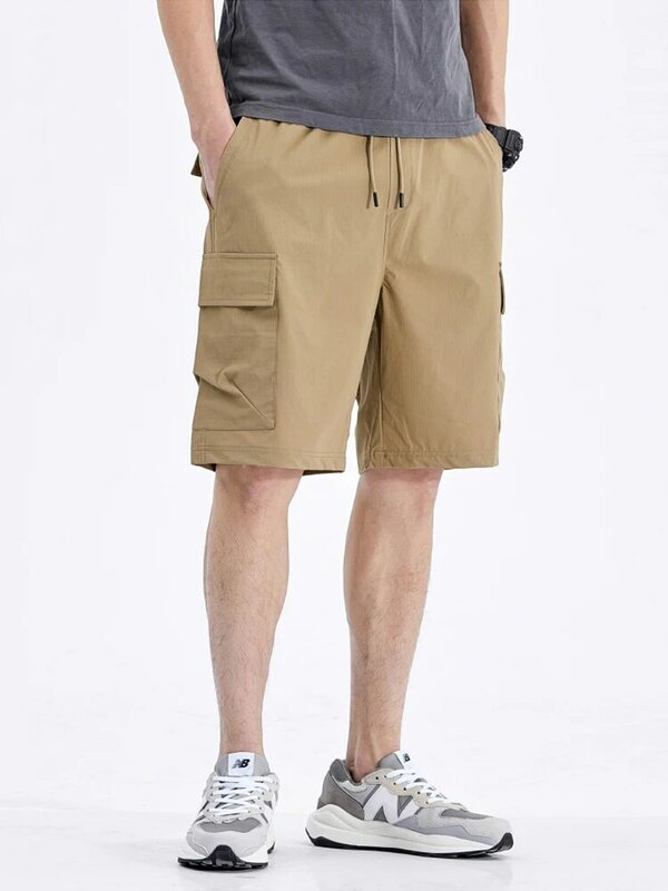 Homens Shorts de carga de verão Multi-Bolso Secagem Rápida Respirável Light & Fino Bermuda Solta Cáqui Curto Masculino Reta Casual Shorts