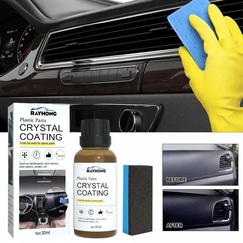 車のクリーニング用のプラスチックトリム,再利用可能,黒い光沢,革,自動研磨,修理コーティング,30ml