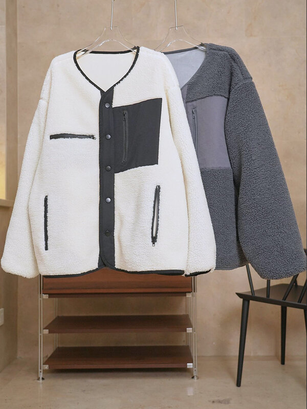 Женское плюшевое пальто из овечьей шерсти, Повседневная Свободная винтажная куртка в японском стиле, мягкая верхняя одежда, зима 2024