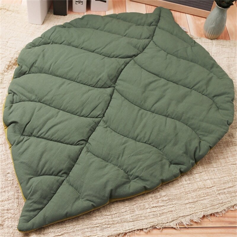 ผ้าห่มผ้าฝ้ายสีเขียวโซฟารูปใบไม้โยนสไตล์ขนาดใหญ่ใบผ้าห่มสำหรับเตียงโซฟาเสื่อคลานทารก
