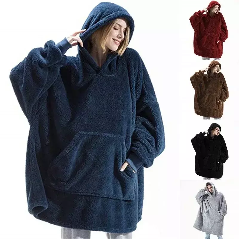 MIDSUM Winter Mit Kapuze Pullover Decke Frauen Übergroßen Fleece Decke Mit Ärmeln Große Tasche Warme Starke TV Hoodie Robe Paar