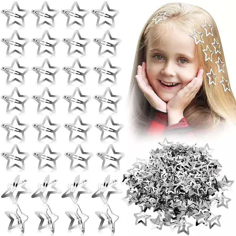 2/50pcs Silver Star Hair Clips for Girl Y2k Filigree Star Metal Snap Clip Hairpins Barrettes Hair jewelry Nickle Free Lead Free