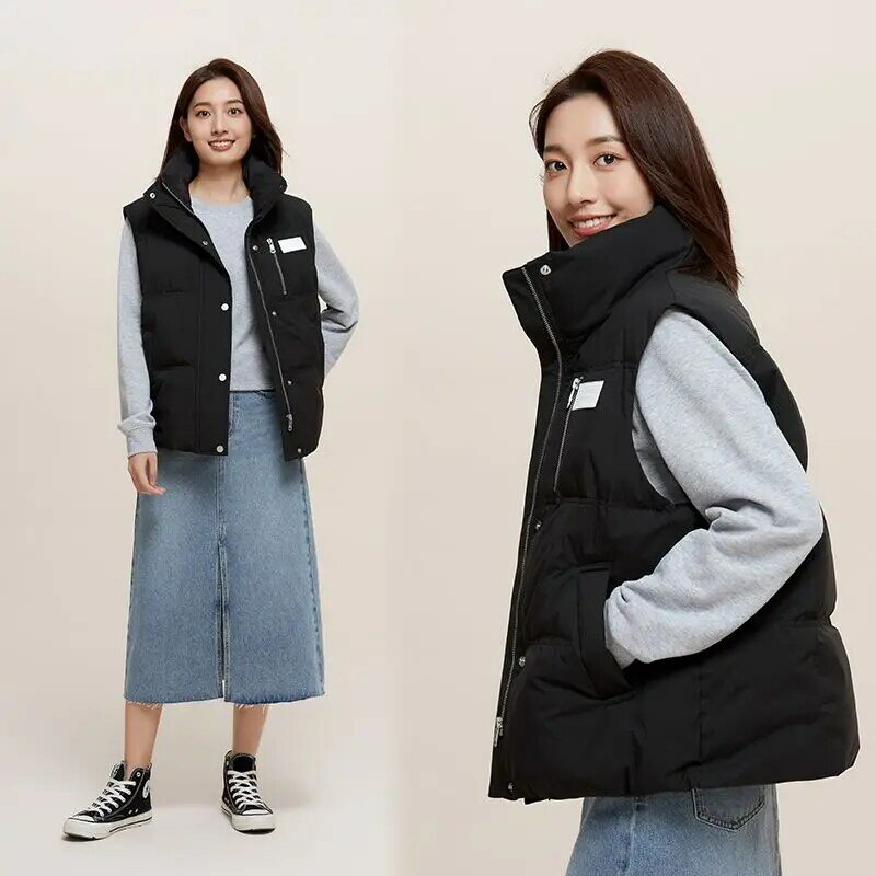 เสื้อกั๊กผ้าคอตตอนสำหรับผู้หญิง, ใหม่ปี2023 MODE Korea เสื้อหนาและให้ความอบอุ่นสำหรับฤดูใบไม้ร่วงและฤดูหนาว