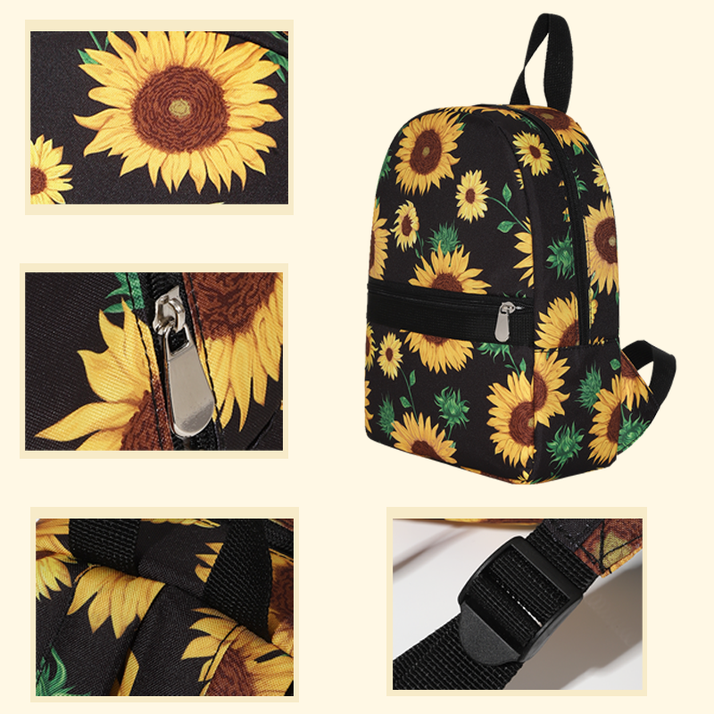 1 buah tas punggung nilon bunga matahari kapasitas besar tas penyimpanan perjalanan sehari-hari dapat menampung cangkir air, buku, pakaian, dll