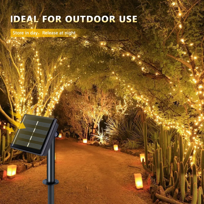 Guirnalda de luz LED Solar para exteriores, guirnalda de luces de hadas para jardín, impermeable, decoración de patio, 12m, 22m, 32m, 1 ~ 2 piezas