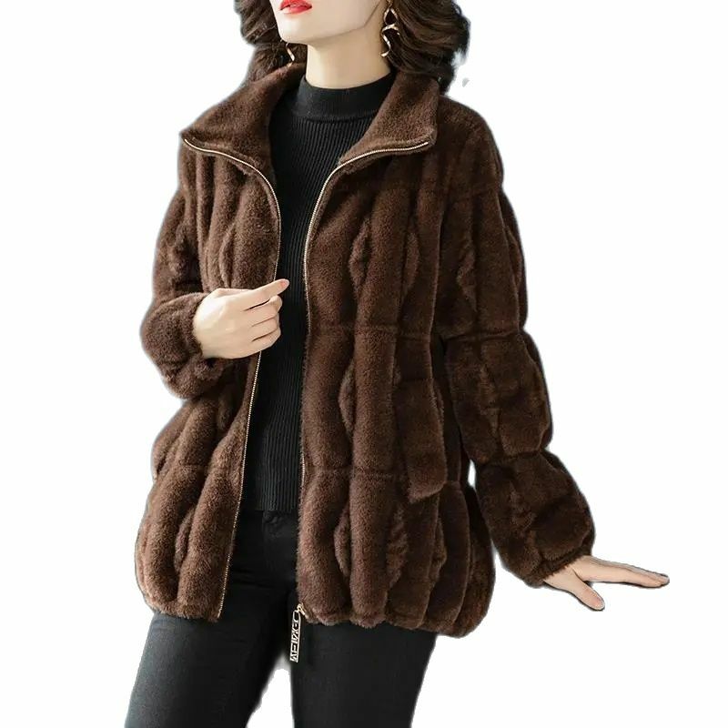 2022 Winter Warm Coat Plush Thick Lamb Wool Coat Women's Velvet Loose Plush Fur Coat Female Warm Jackets Double-Sided Size 6XL