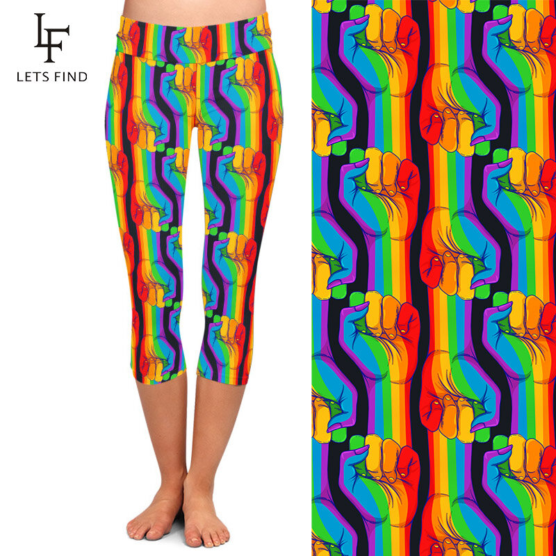 LETSFIND – legging Capri mi-mollet pour femme, pantalon mode, 220g/m2, Double face, brossé, lait, soie, imprimé, taille haute