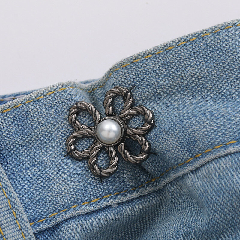 Celana bunga buatan tangan, klip pengencang pinggang kancing, gesper dapat disesuaikan untuk Jeans gesper dapat dilepas, aksesori Pin wanita