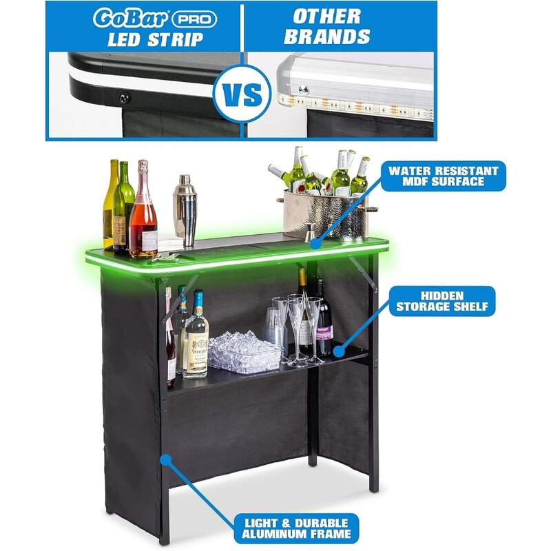 Mesa de Bar portátil, estación de barman móvil para eventos, incluye estuche de transporte, estándar o LED
