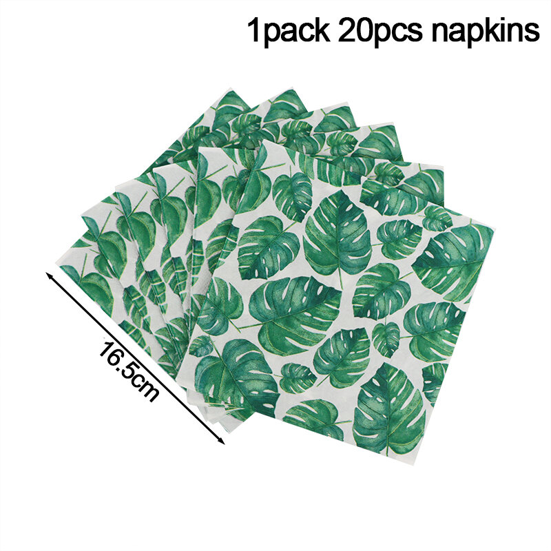 20pcs Wild One Palm Leaves Animal Napkins Jungle Safari Birthday Party Decoration Tropical Hawaii Themed Party Decoration Tissue