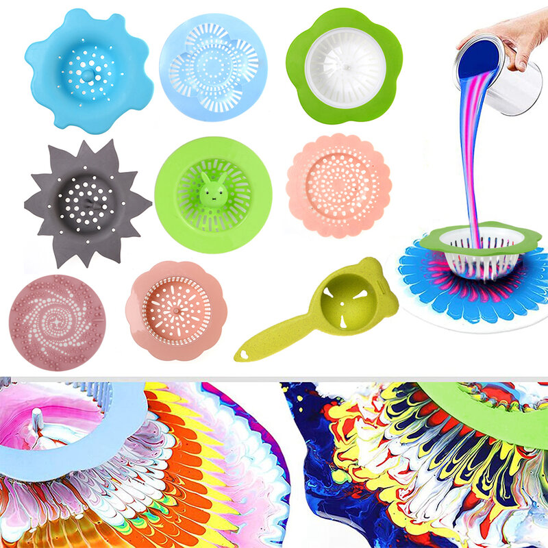 11pcs Pouring Strainers Plastic Silicone Strainer Flower Drain Basket for Pouring Acrylic Paint Creating Unique Pattern Design
