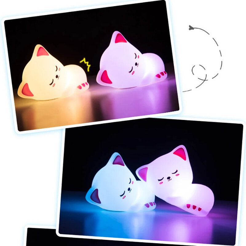 리모컨 어린이 터치 LED 고양이 야간 조명, USB 충전식 실리콘 야간 조명, 어린이 방 센서 램프