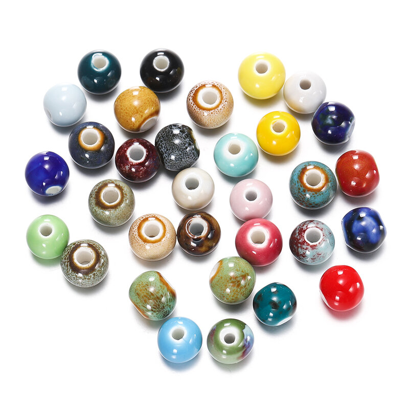 50 stücke 6/8/10mm Mode Keramik perlen großes Loch DIY handgemachte Abstand halter lose runde Porzellan perlen für Schmuck herstellung Zubehör