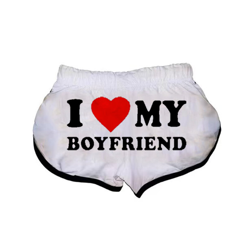 I Love My Boyfriend-pantalones cortos deportivos para mujer, ropa de botón Sexy, pantalones elásticos de cintura alta, talla grande, verano, 2023