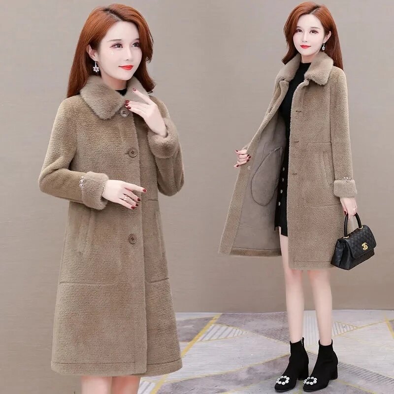 2023 novo longo imitação de vison veludo casaco de pele das mulheres grossas casacos de lã temperamento feminino inverno quente pele do falso outcoat