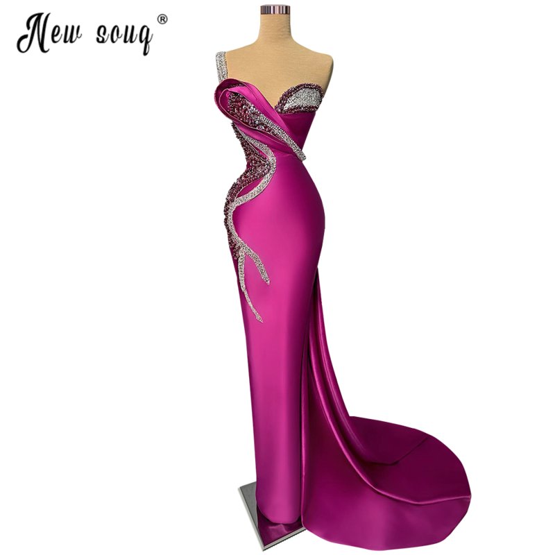 Elegant Crystals Magenta Party Dress Sling Sweetheart Mermaid Formal Evening Gowns  Vestidos De Noche Long Celebrity Dresses