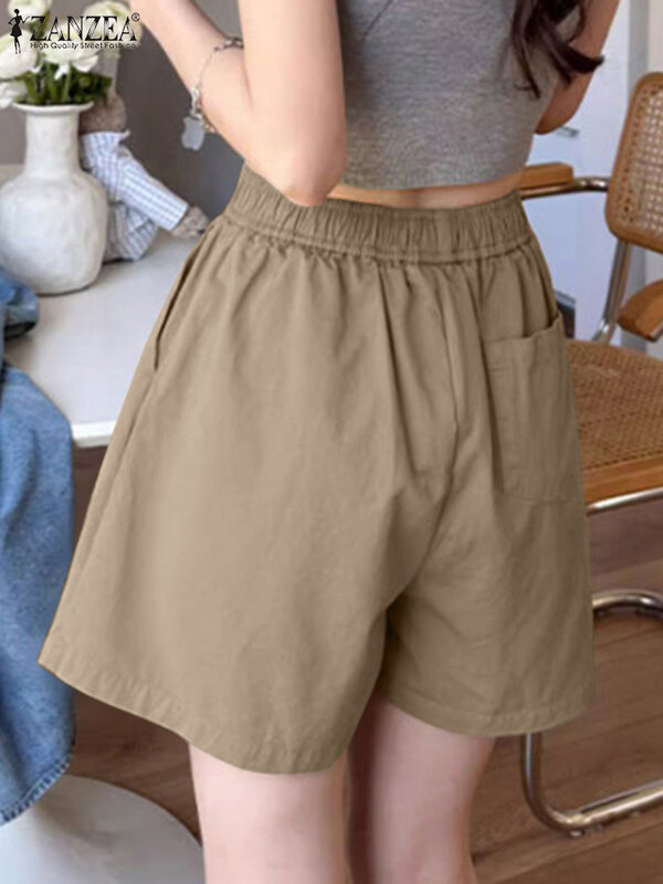 Zanzea Frauen Freizeit kurze Hose 2024 Sommer elastische Taille einfarbige Mode Shorts Arbeit tragen lose tägliche lässige kurze Hosen