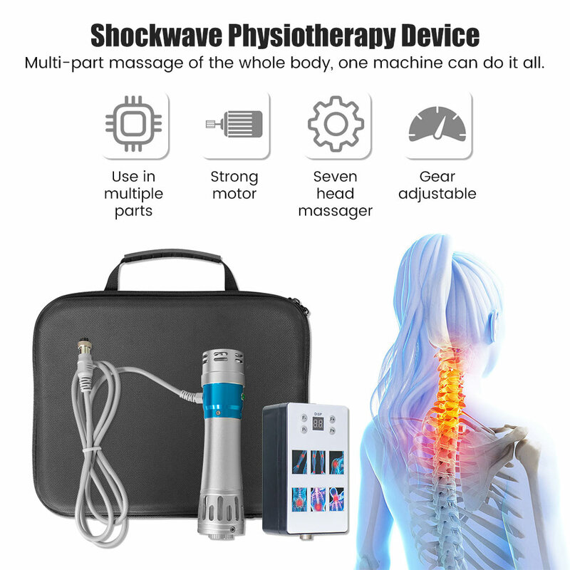 Máquina portátil da fisioterapia de shockwave com 7 cabeças ed alívio da dor da saúde ferramenta da fisioterapia de shockwave do relaxamento