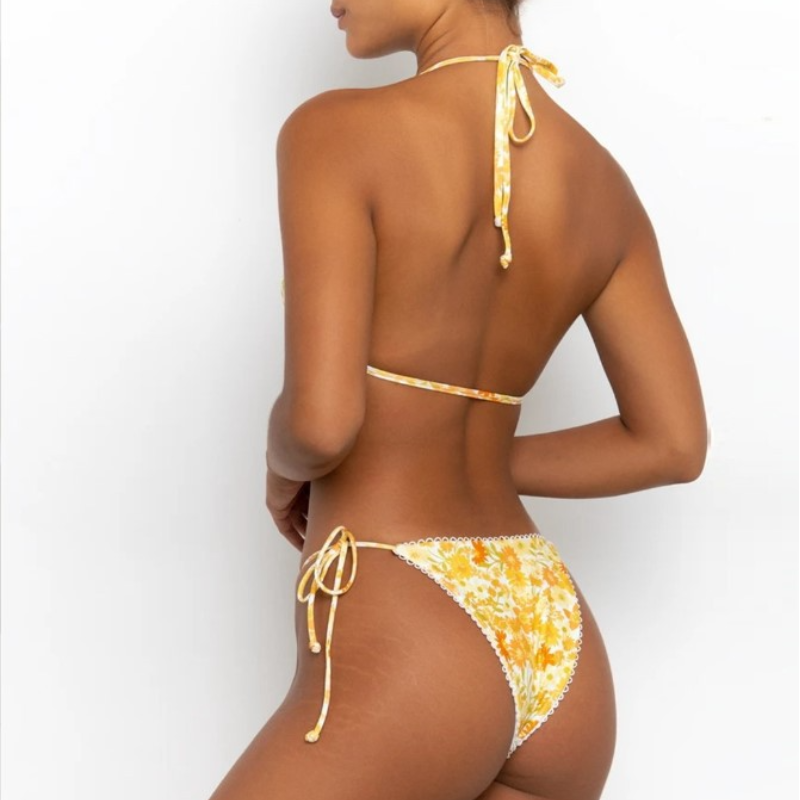 2024 swimsuit printed lace-up bikini swimsuit female split bikini